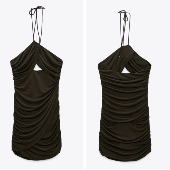 Zara cut-out draped mini dress green xs - Picture 5 of 16